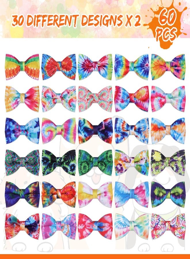 Cosblank 60 Pcs Dog Collar Bow Ties Bulk Dog Grooming Supplies Bowtie Accessories Puppy Bows Detachable Collar Charms for Small Medium Large Cat Pet Costume(Tie Dye) - Image 4